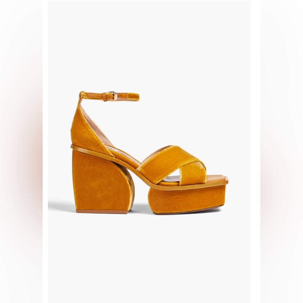 Zimmermann Velvet Platform Sandals, Size 37, Mustard